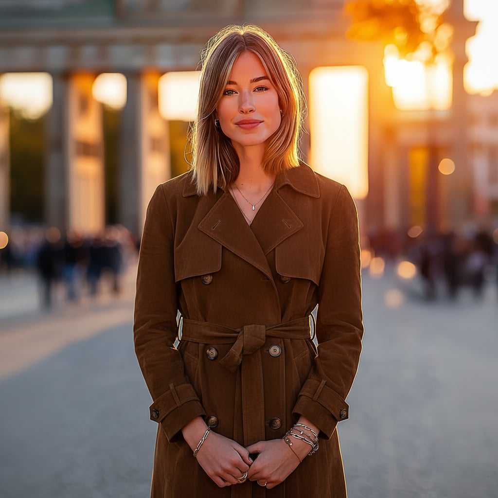 Seraphine | Eleganter langer Trenchcoat aus Wildlederoptik