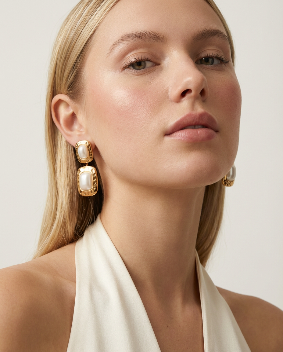 Celeste Chunky Pearl Drop Earrings Gold