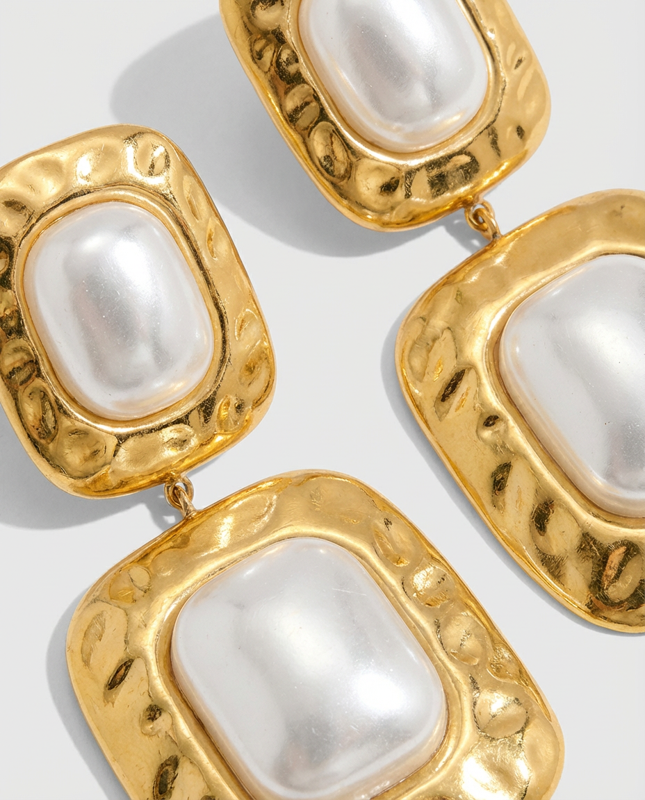 Celeste Chunky Pearl Drop Earrings Gold