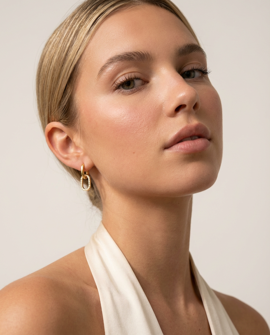 Luna Double Hoop Diamond Earrings Gold