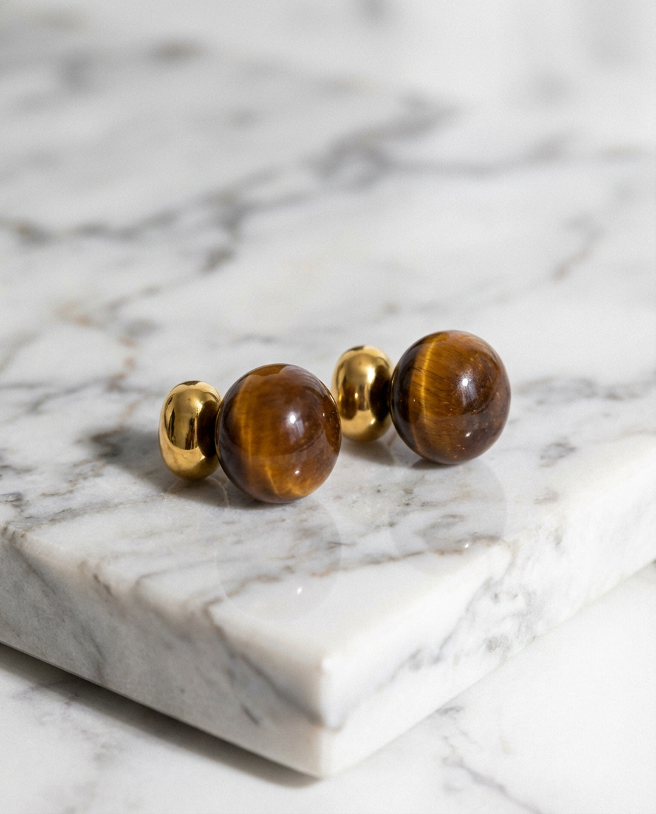 Chunky Tiger Eye Studs Earrings