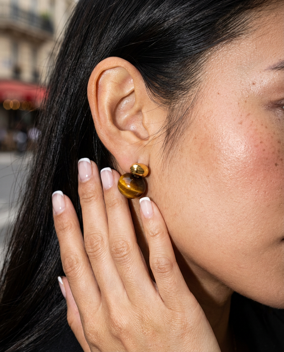 Chunky Tiger Eye Studs Earrings
