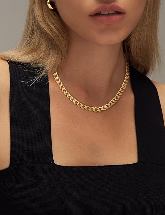 Halskette mit rauem kubanischem Schaltmuster | Gold