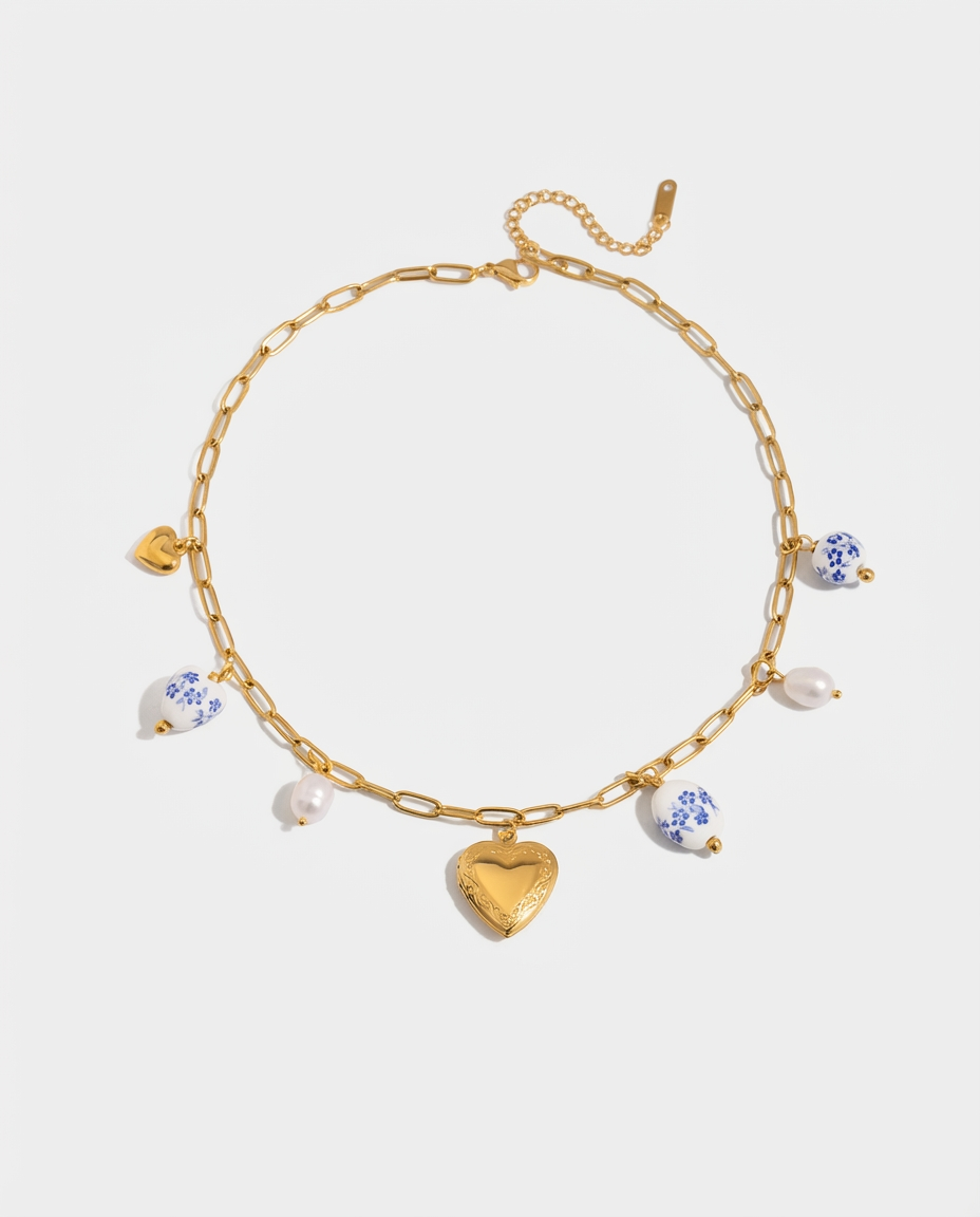 Herzförmige Perlenanhänger-Halskette