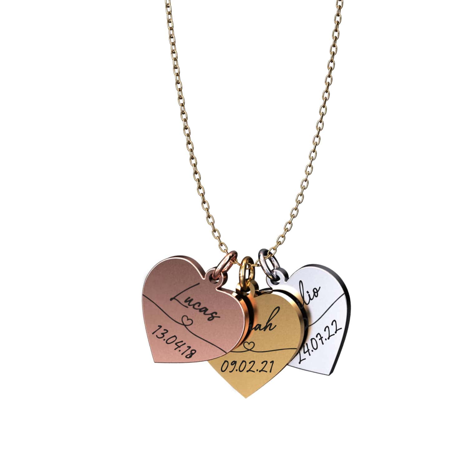 Heart necklace with name and date