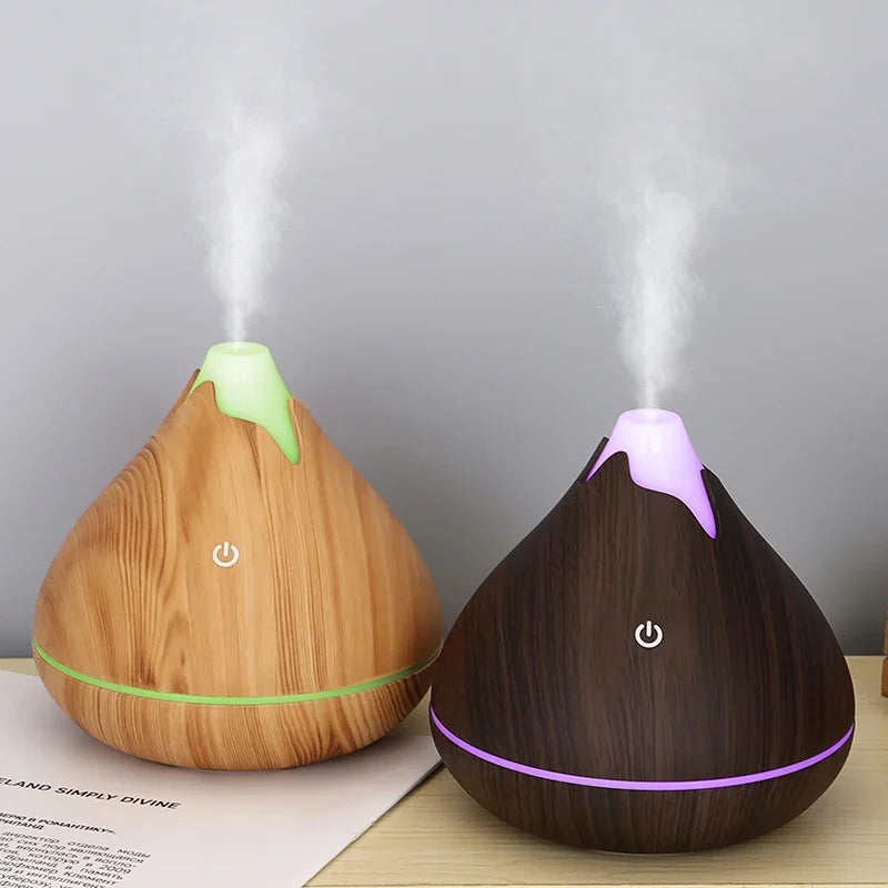 350Ml Aromatherapie Etherische Olie Diffuser Houtnerf Afstandsbediening Ultrasone Luchtbevochtiger Koel Met 7 Kleuren Led Licht
