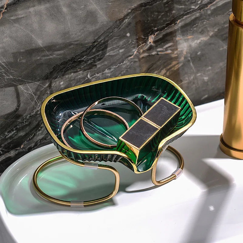 Gouden Randen Toilet Zeep Afvoer Box Badkamer Hoek Opbergvak met Afvoergat Huishoudelijke Plank voor Zeep Spons Organizer