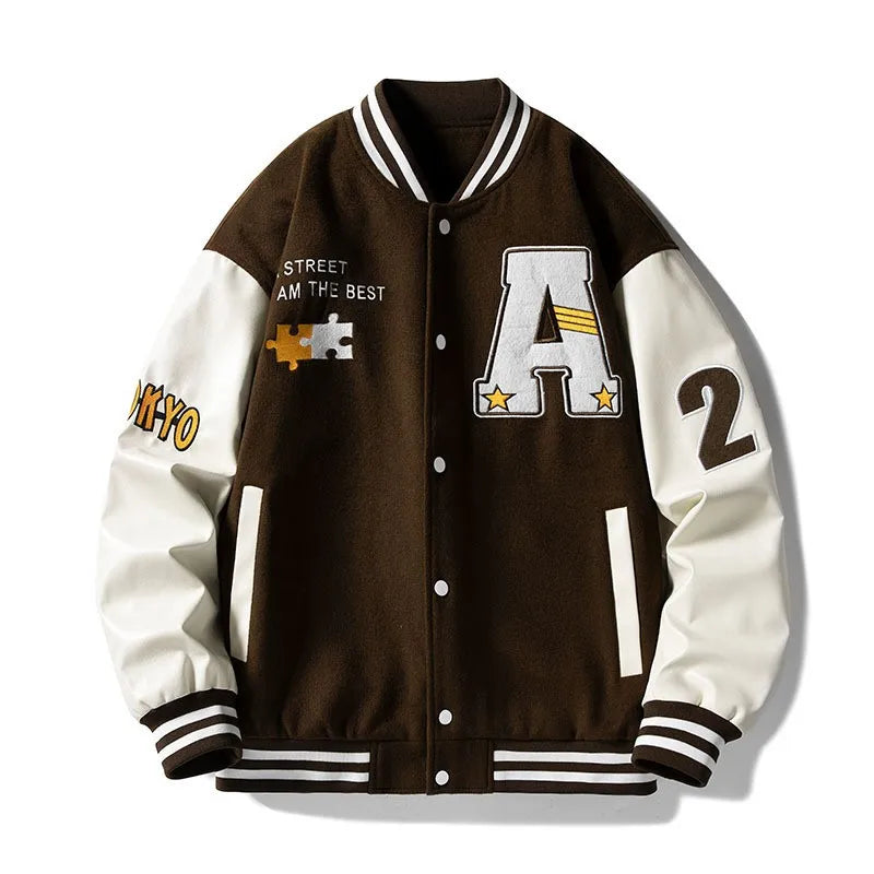 Men's Embroidered Jacket Baseball Jacket American Retro Couple Jacket Brown School Uniform Jacket Autumn Jacket Fashionable