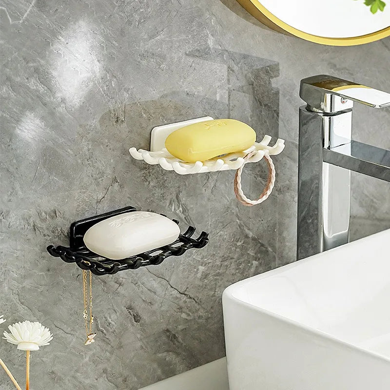 Soap Box Wall Mounted Drainage Shelf For Home Use No Punching High-end Bathroom New Soap Dish Rack Hooks For High-end Bathrooms