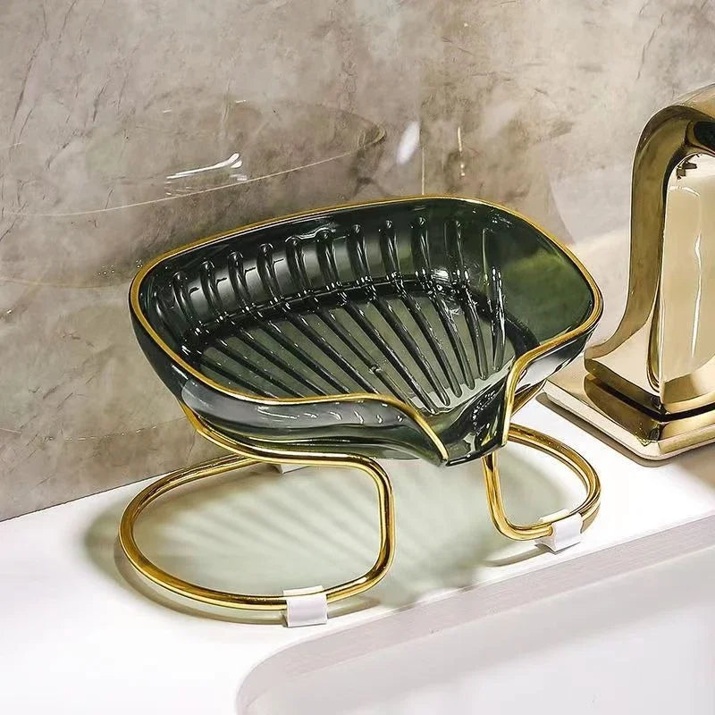 Gouden Randen Toilet Zeep Afvoer Box Badkamer Hoek Opbergvak met Afvoergat Huishoudelijke Plank voor Zeep Spons Organizer