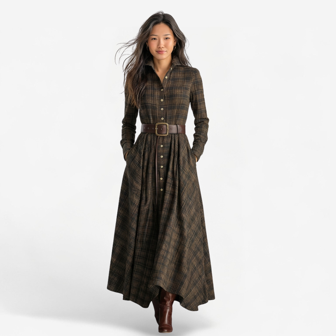 Clara – Elegant long plaid dress