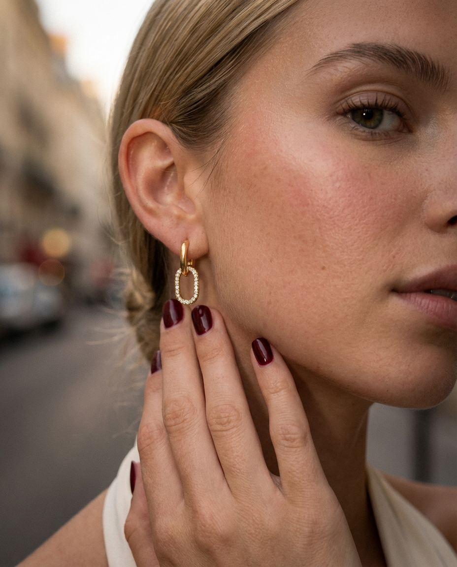 Luna Double Hoop Diamond Earrings Gold