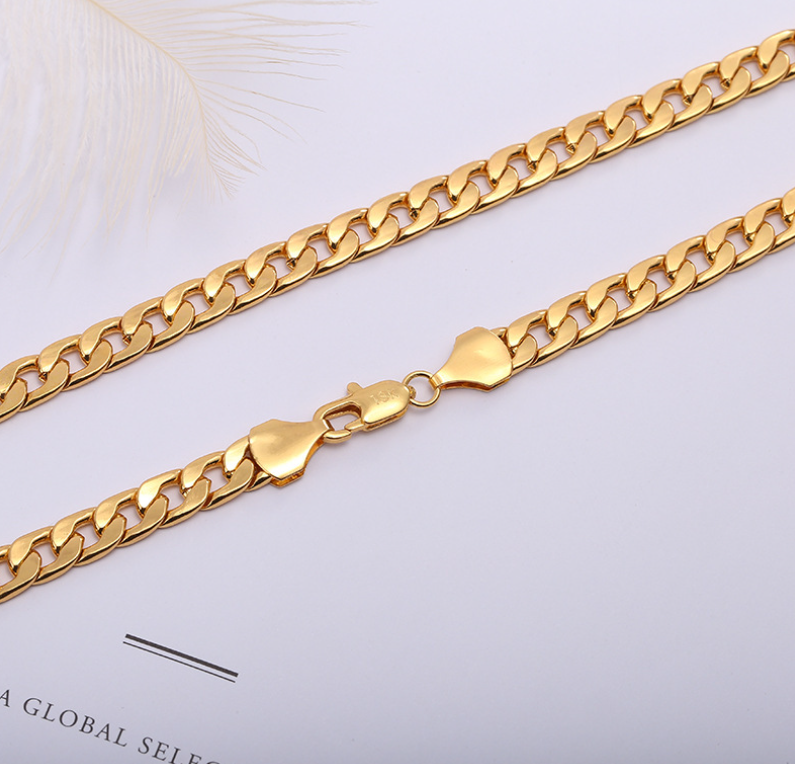 Halskette mit flachen Gliedern und Randkette | Gold