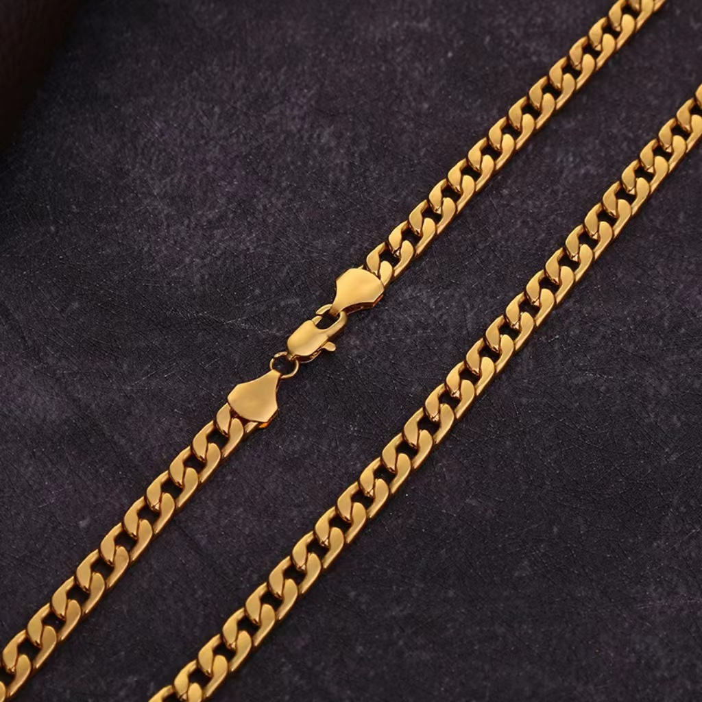 Halskette mit flachen Gliedern und Randkette | Gold