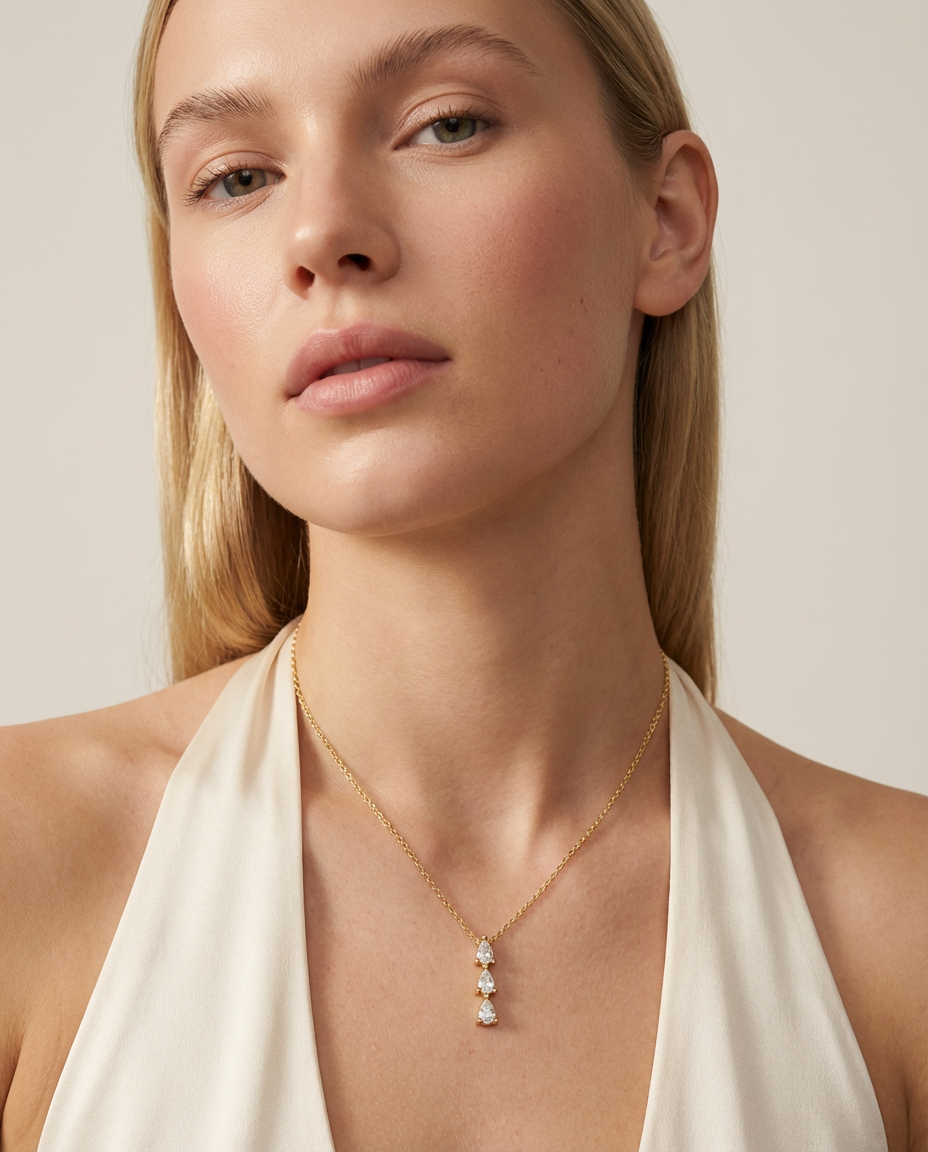Halskette mit tropfenförmigem, funkelndem Diamantanhänger
