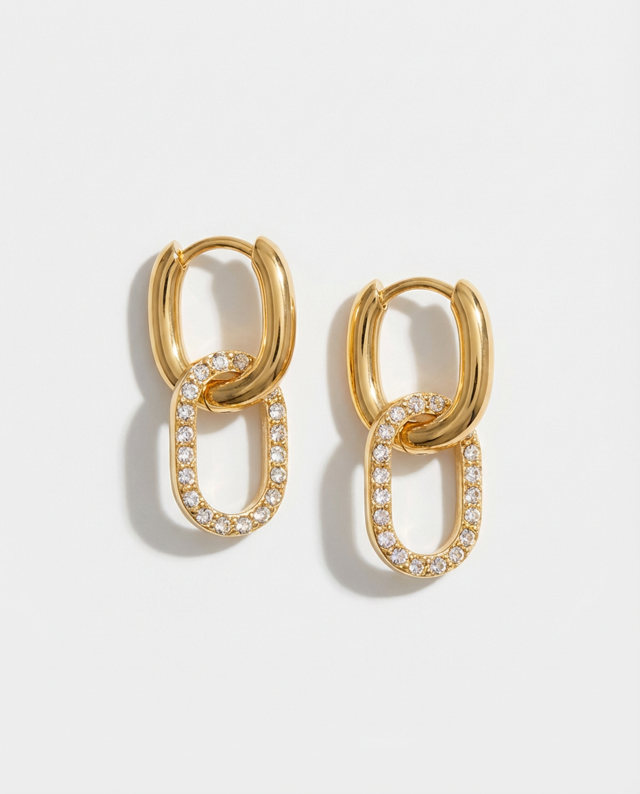 Luna Doppelcreolen mit Diamanten, Gold