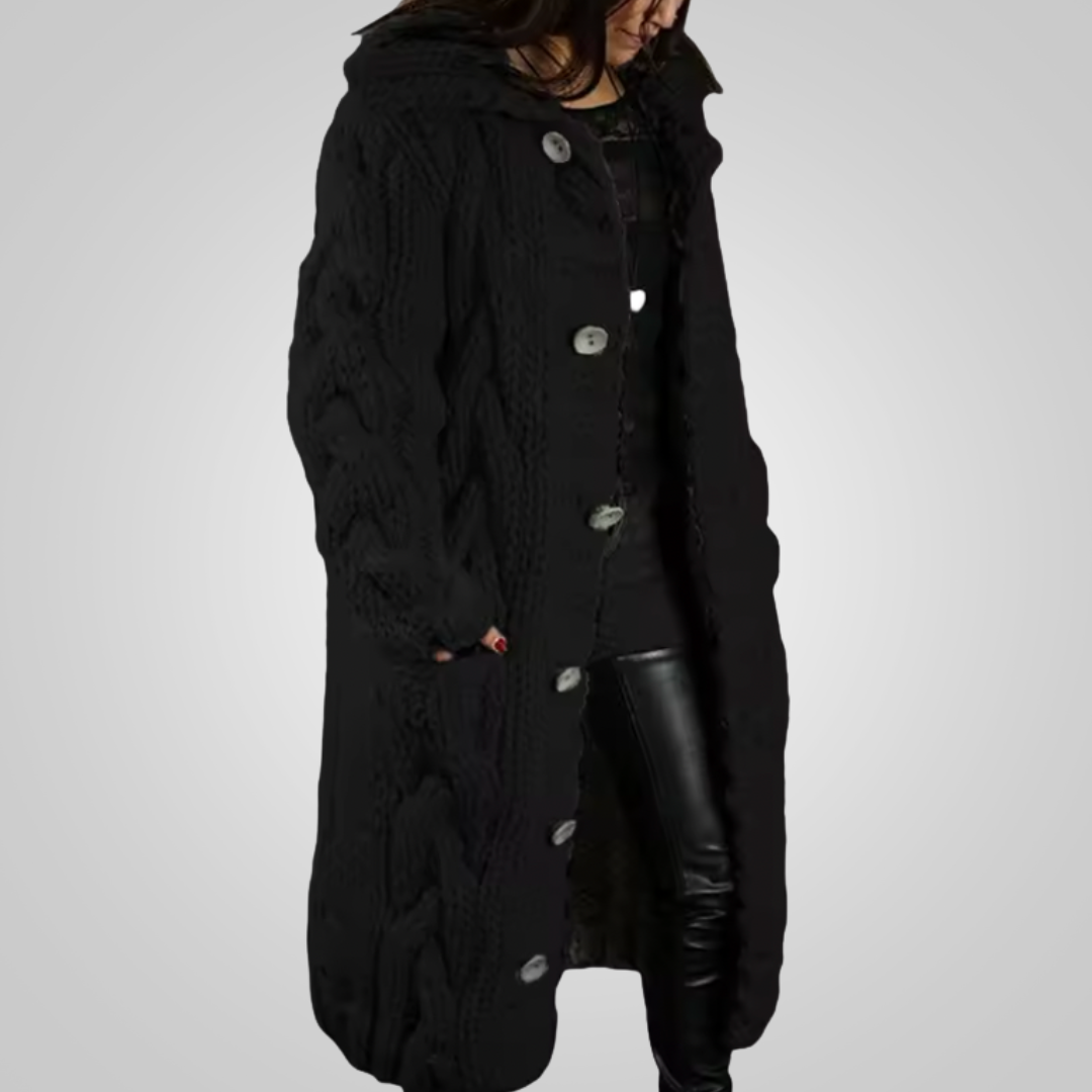 Léonie | Strickcardigan mit Zopfmuster und Kapuze