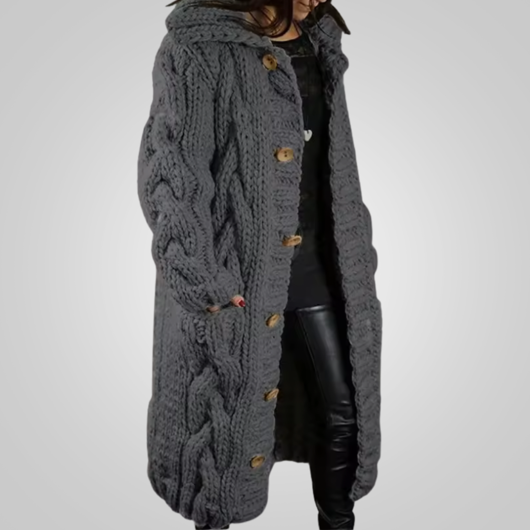 Léonie | Strickcardigan mit Zopfmuster und Kapuze