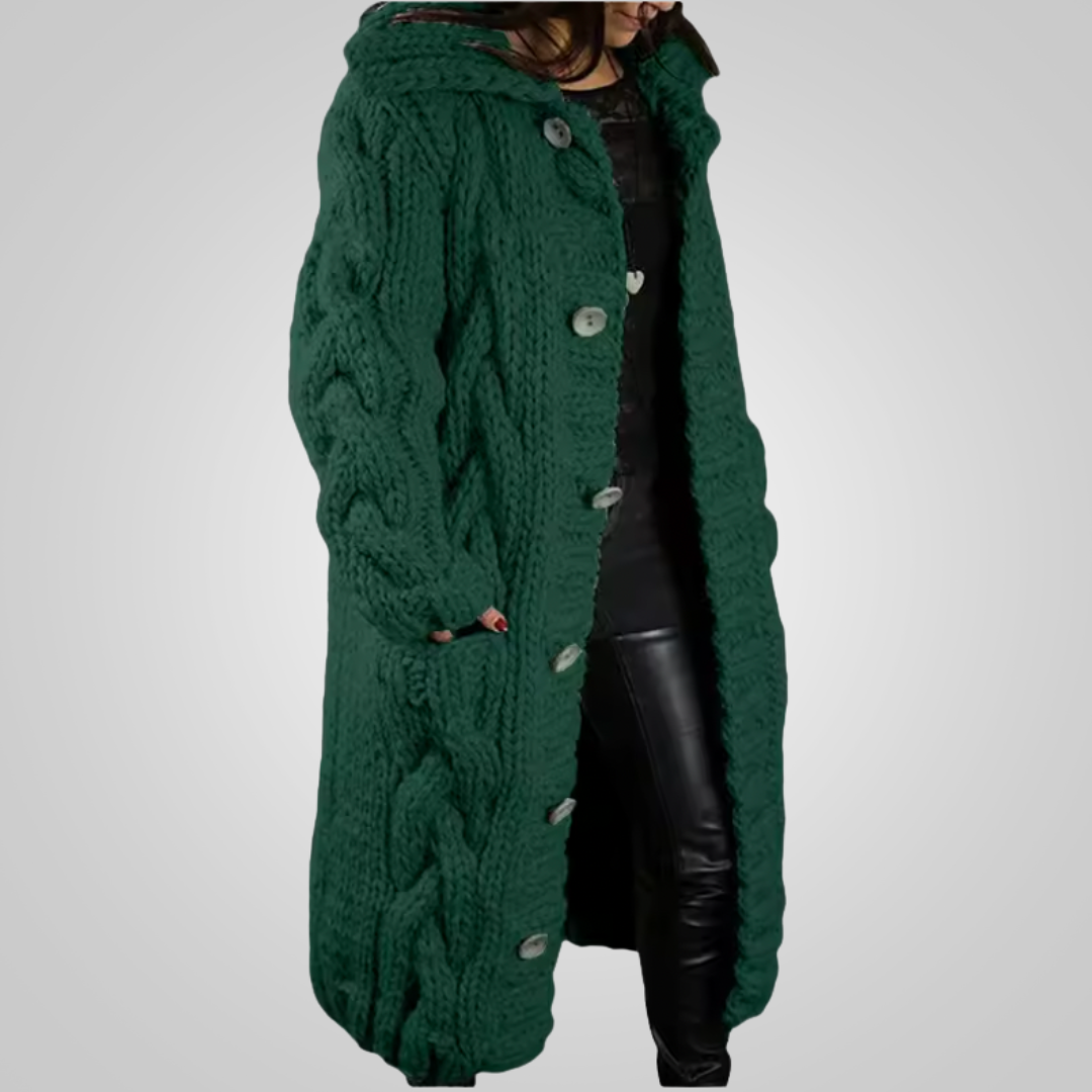 Léonie | Strickcardigan mit Zopfmuster und Kapuze