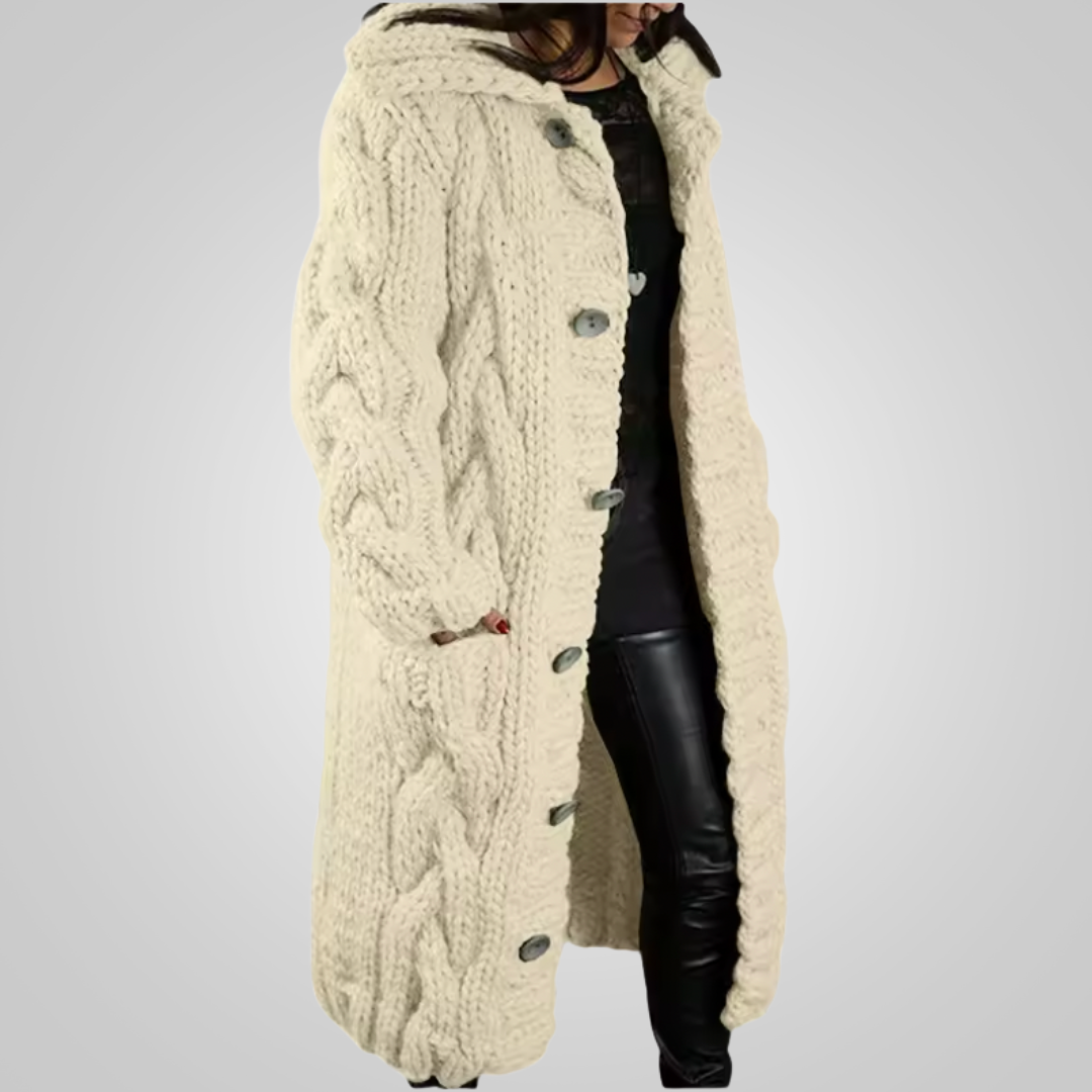 Léonie | Strickcardigan mit Zopfmuster und Kapuze