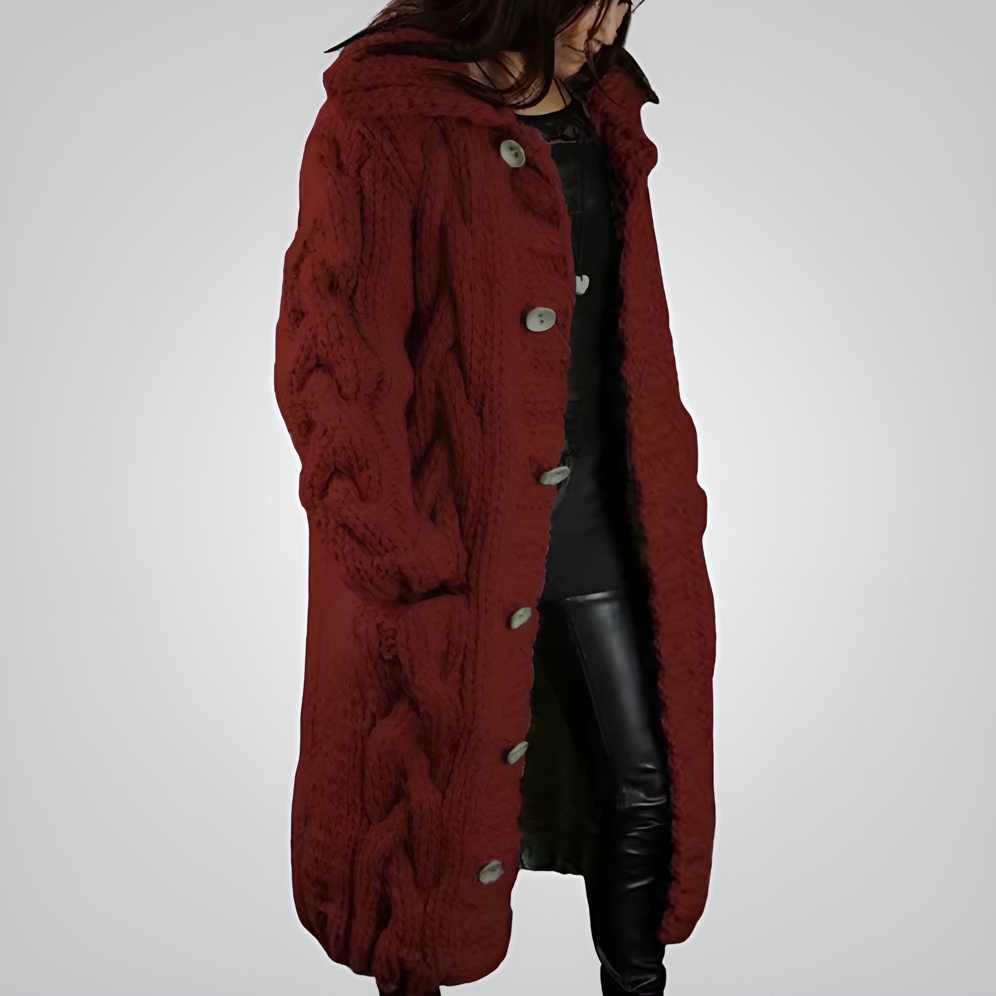 Léonie | Strickcardigan mit Zopfmuster und Kapuze