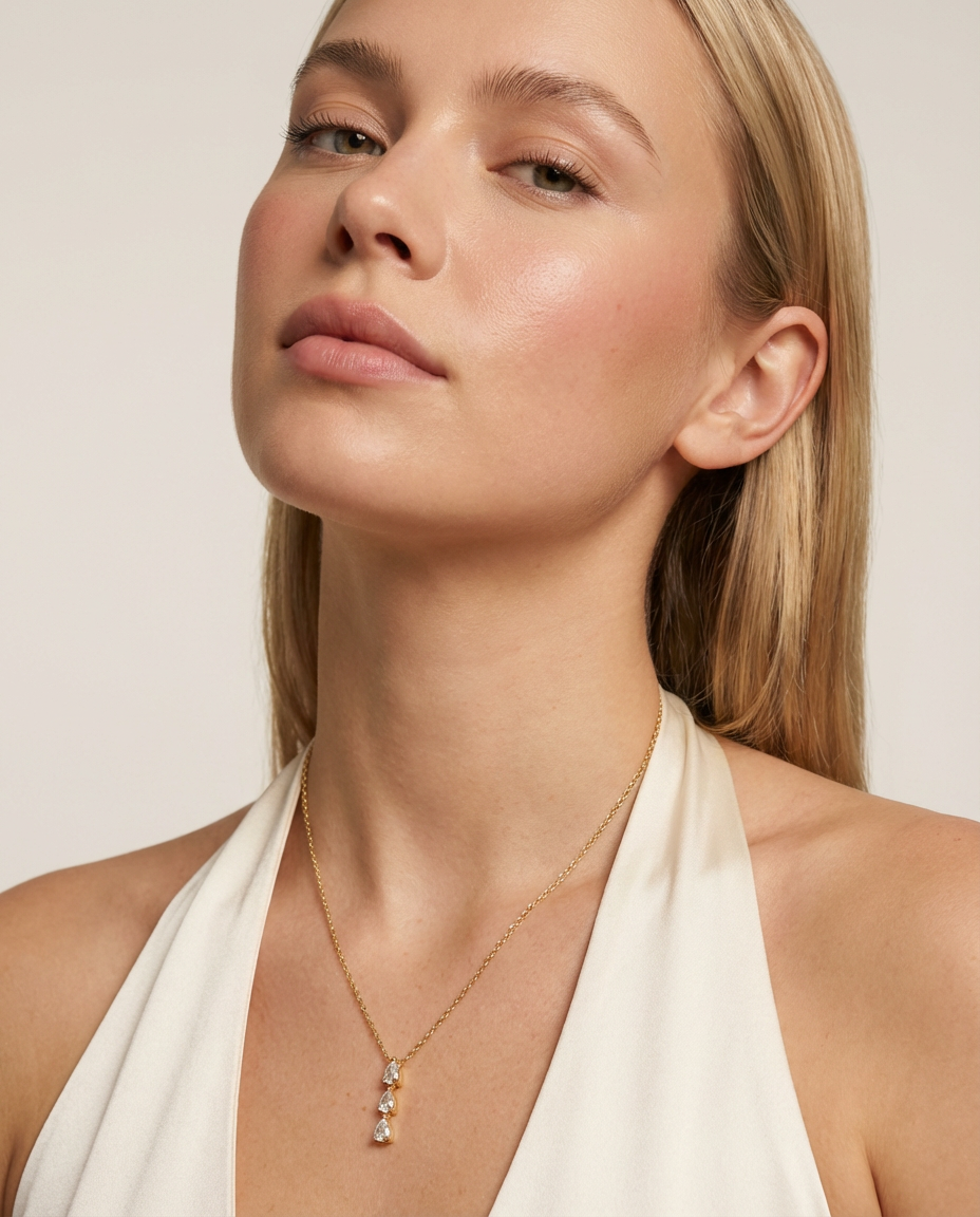 Halskette mit tropfenförmigem, funkelndem Diamantanhänger