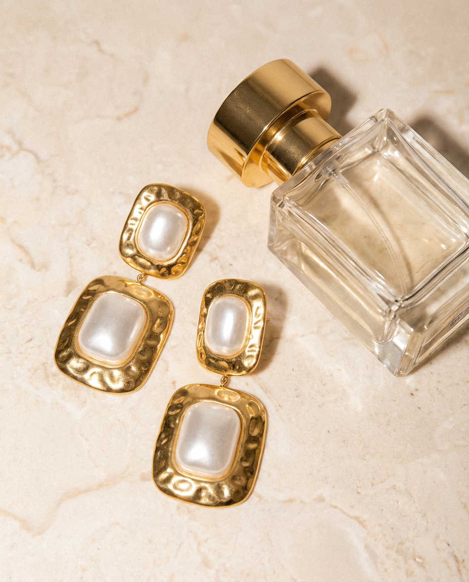 Celeste Chunky Pearl Drop Earrings Gold