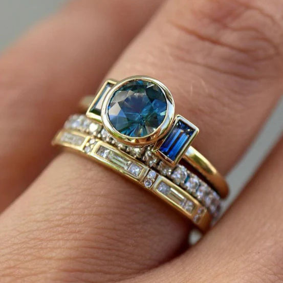 Antike blaue elegante Ring-Set | Gold