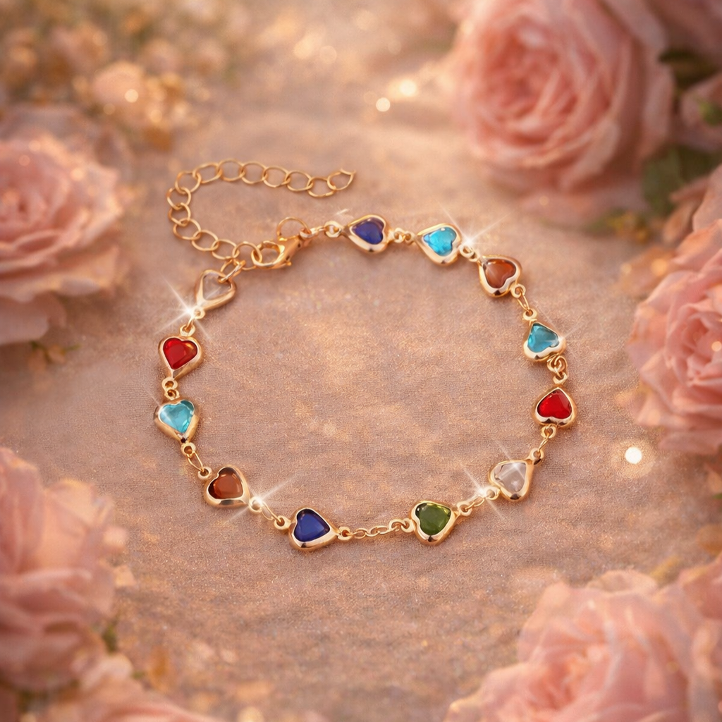 Lena | Armband mit bunten Kristallherzen