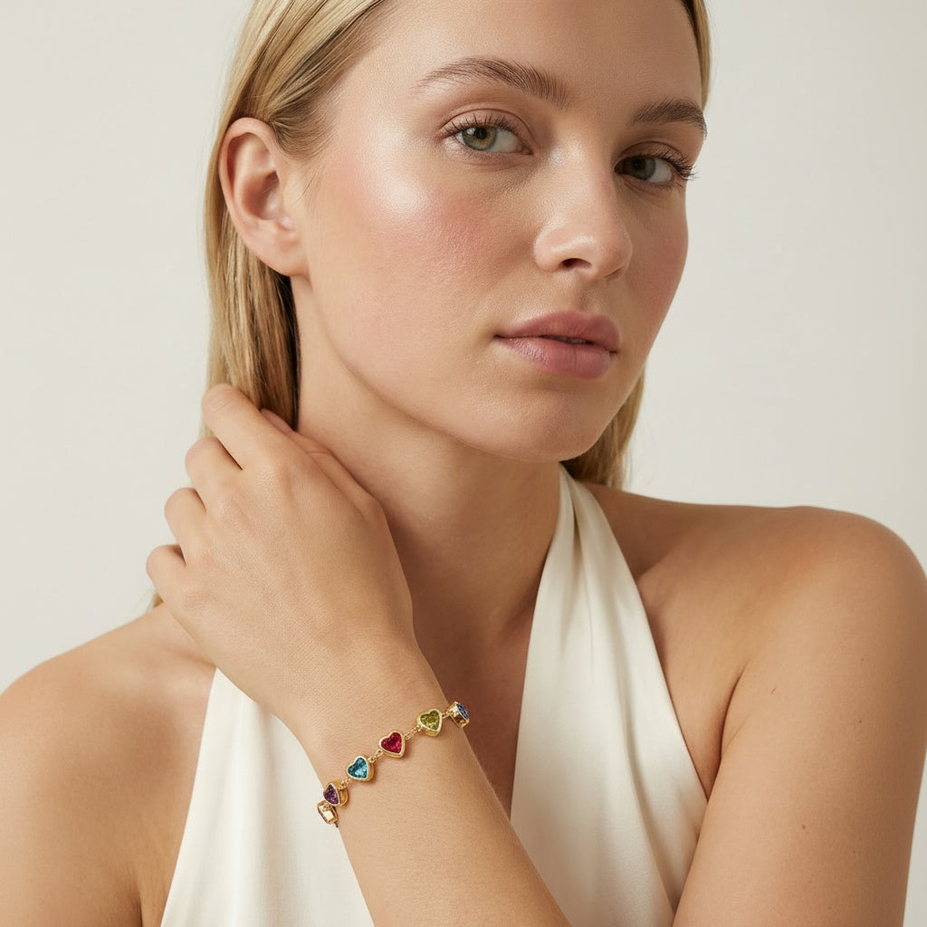 Lena | Armband mit bunten Kristallherzen