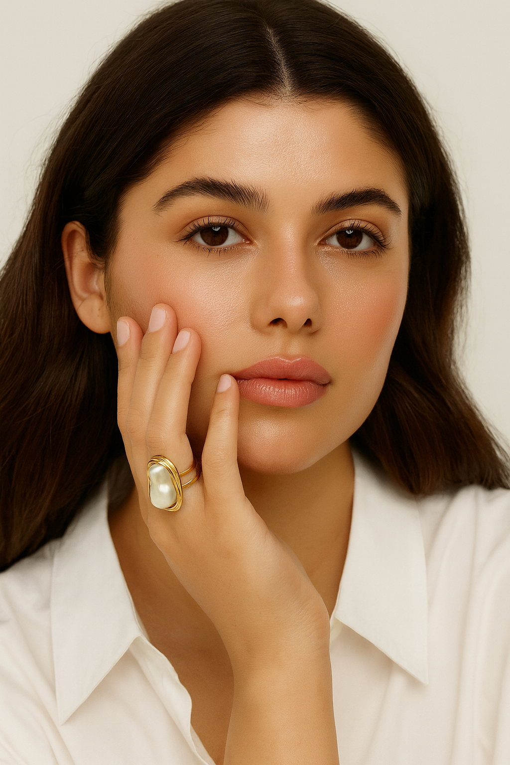 Camélia Gold Pearl Ring