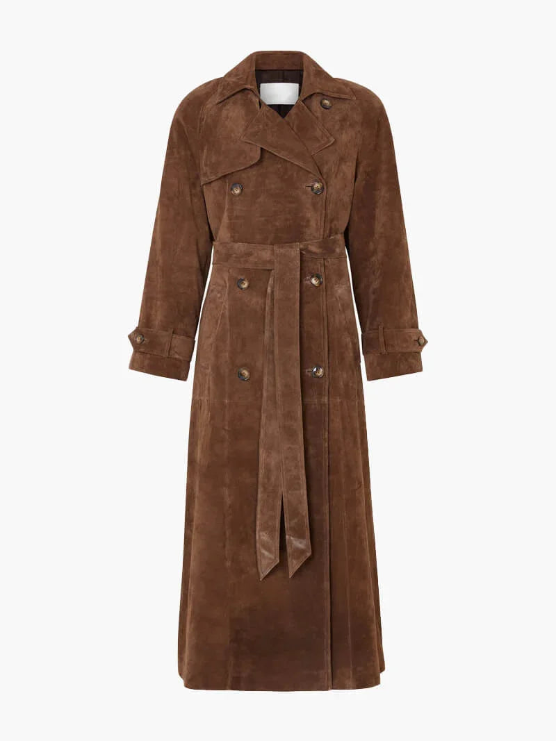 Seraphine | Eleganter langer Trenchcoat aus Wildlederoptik
