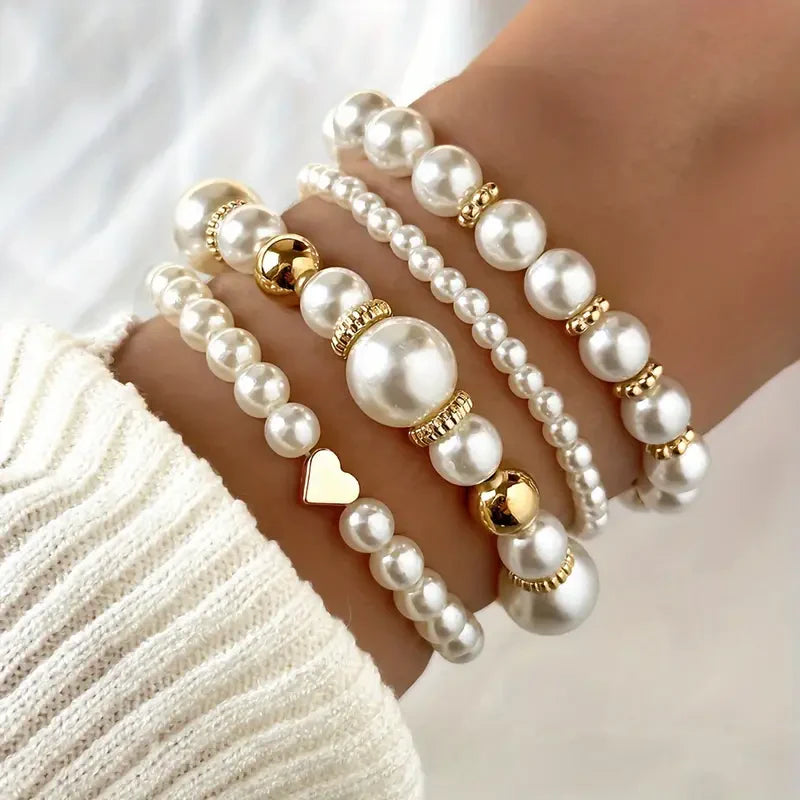 Exquisites Perlenarmband-Set | Gold