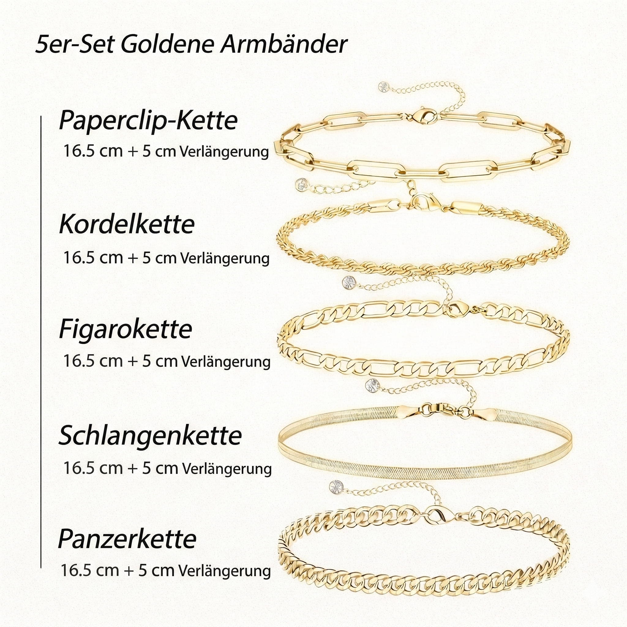 5-teiliges Armband-Set mit Kontrastgliedern