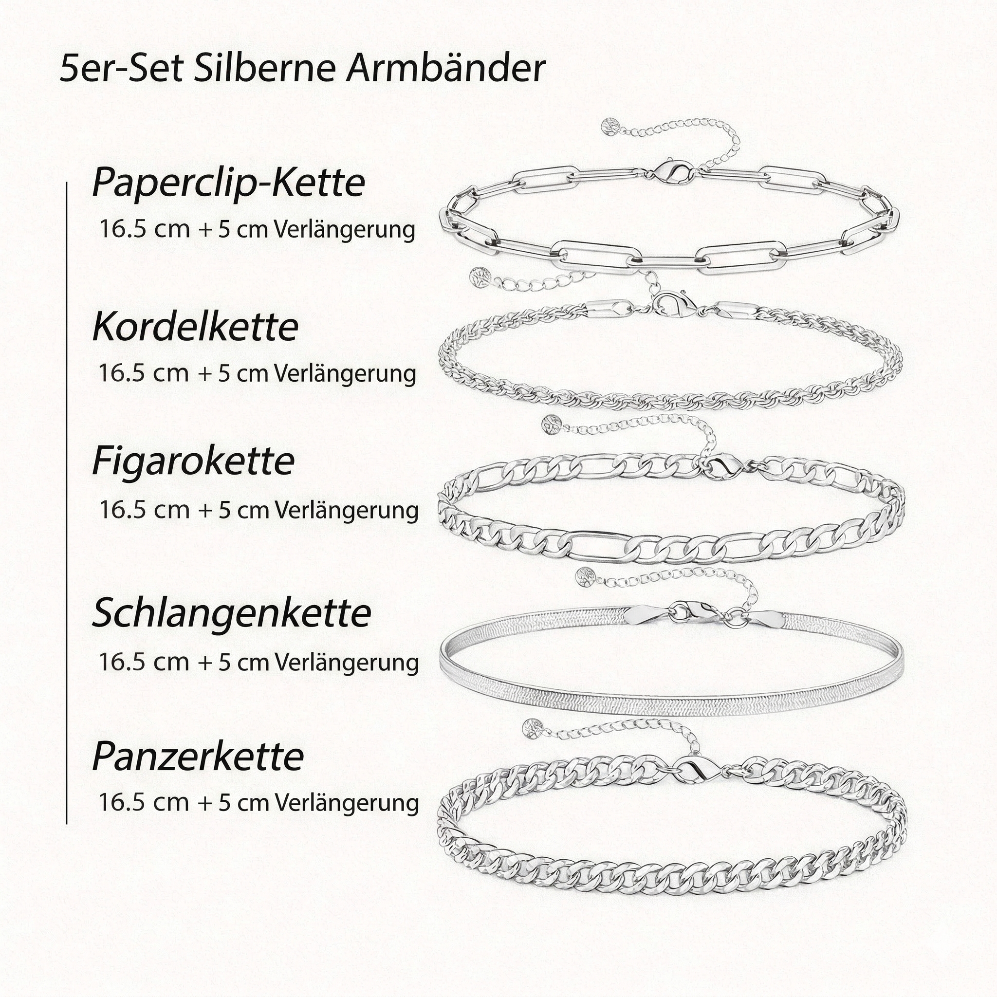 5-teiliges Armband-Set mit Kontrastgliedern