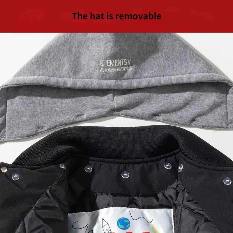 🇩🇰 Drift – Broderet Varsity Jakke med Aftagelig Hætte