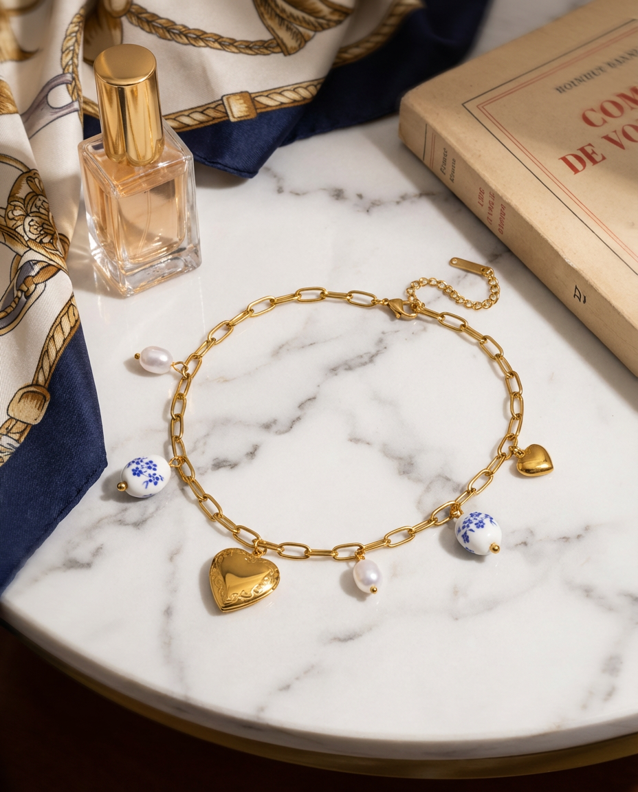 Herzförmige Perlenanhänger-Halskette