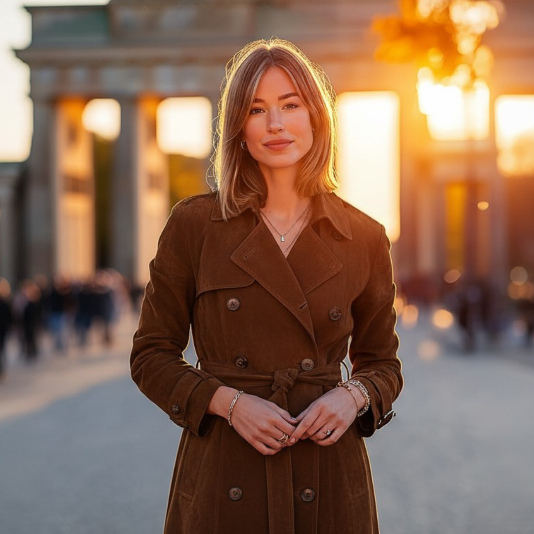 Seraphine | Eleganter langer Trenchcoat aus Wildlederoptik