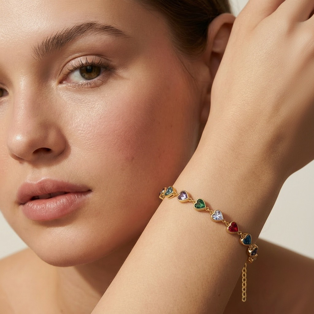 Lena | Armband mit bunten Kristallherzen