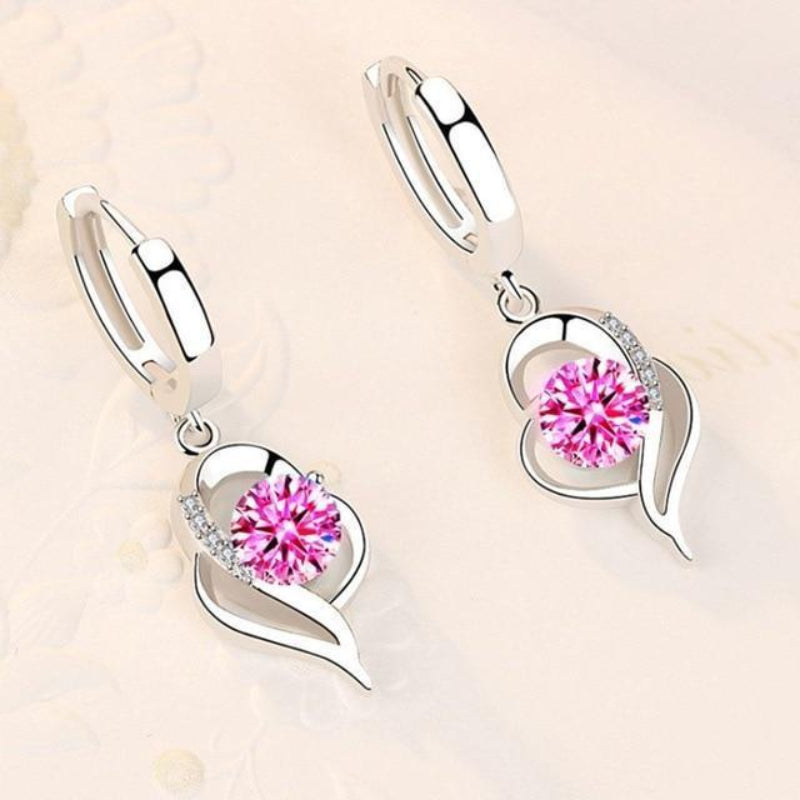 Ohrringe aus Silber mit eingelegten Zirkonia-Blumen | Weißgold