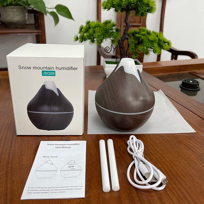 350Ml Aromatherapie Etherische Olie Diffuser Houtnerf Afstandsbediening Ultrasone Luchtbevochtiger Koel Met 7 Kleuren Led Licht