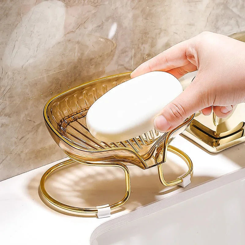 Gouden Randen Toilet Zeep Afvoer Box Badkamer Hoek Opbergvak met Afvoergat Huishoudelijke Plank voor Zeep Spons Organizer