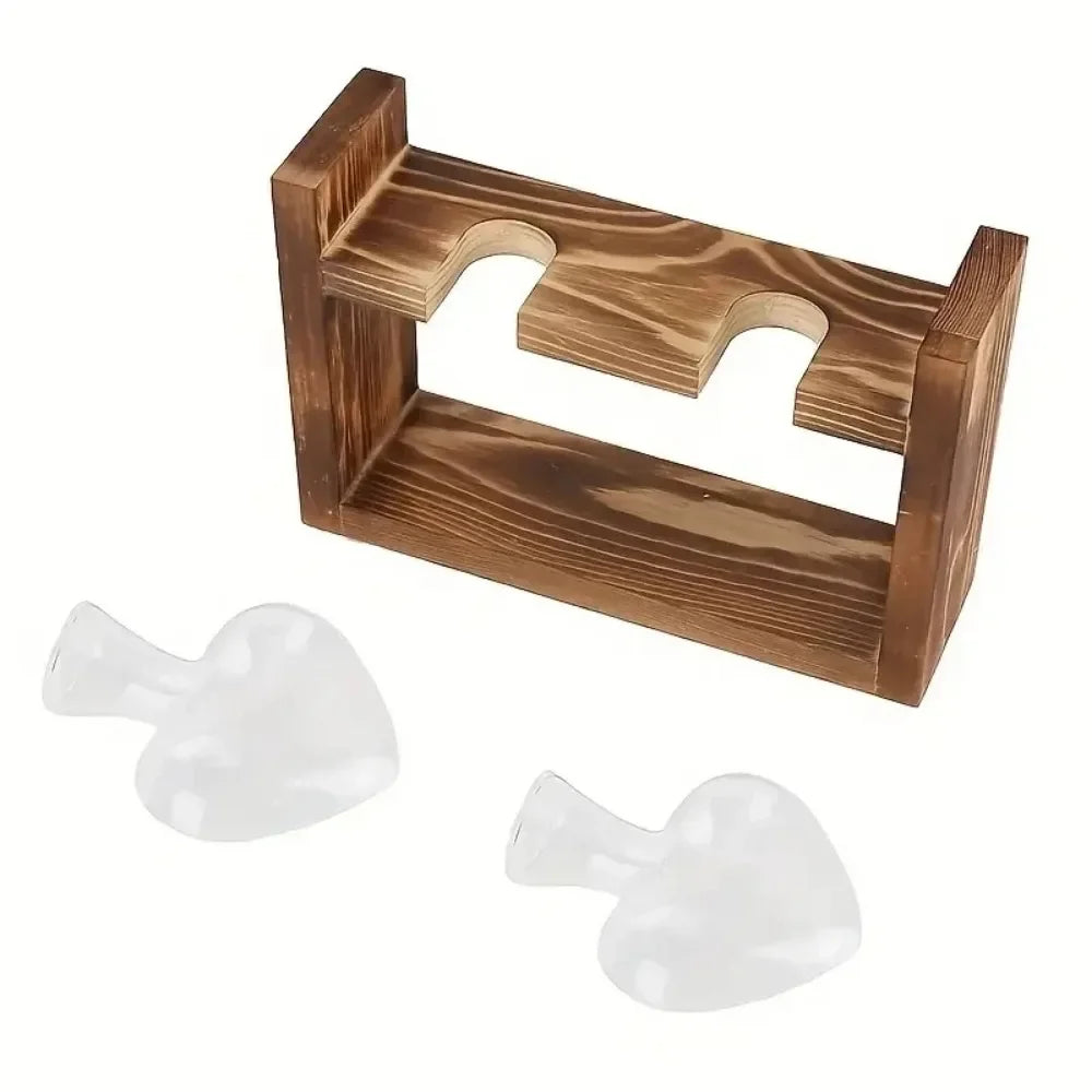 Tabletop Glass Planter Propagation Station Hydroponic Plant Vase with Wooden Tray Flower Container for Home Office Decoration