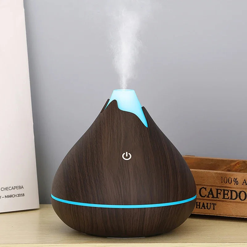 350Ml Aromatherapie Etherische Olie Diffuser Houtnerf Afstandsbediening Ultrasone Luchtbevochtiger Koel Met 7 Kleuren Led Licht