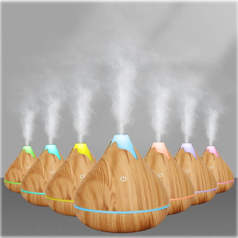 350Ml Aromatherapie Etherische Olie Diffuser Houtnerf Afstandsbediening Ultrasone Luchtbevochtiger Koel Met 7 Kleuren Led Licht