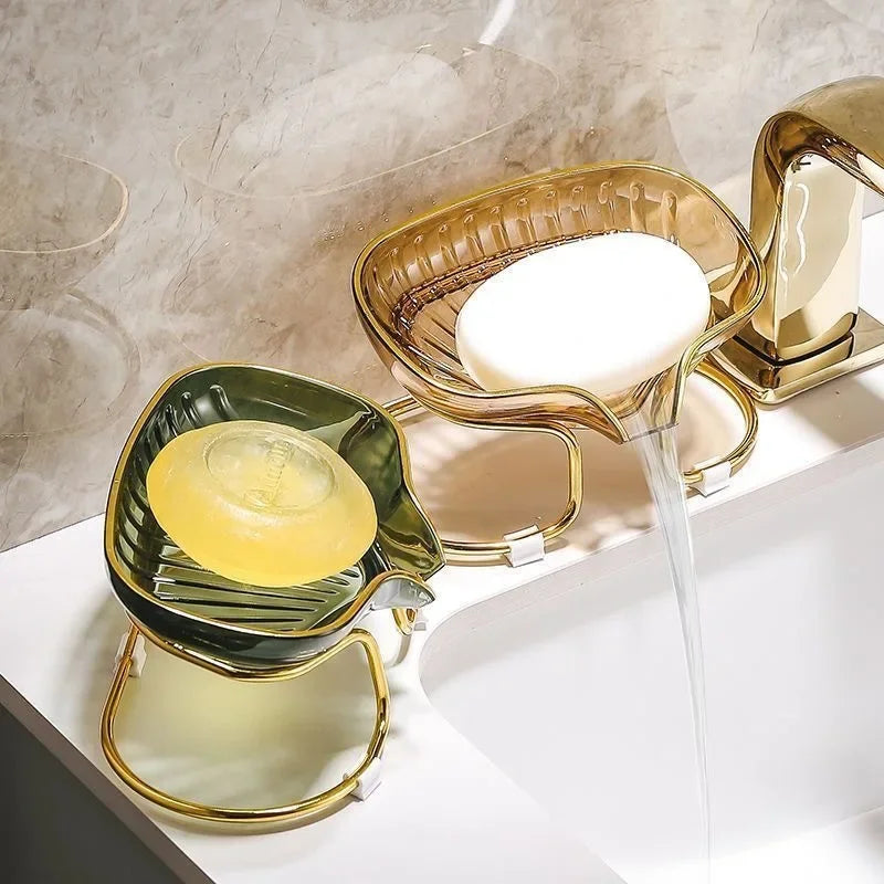 Gouden Randen Toilet Zeep Afvoer Box Badkamer Hoek Opbergvak met Afvoergat Huishoudelijke Plank voor Zeep Spons Organizer