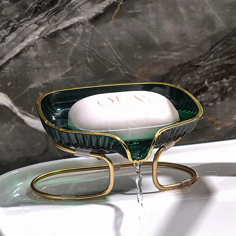 Gouden Randen Toilet Zeep Afvoer Box Badkamer Hoek Opbergvak met Afvoergat Huishoudelijke Plank voor Zeep Spons Organizer