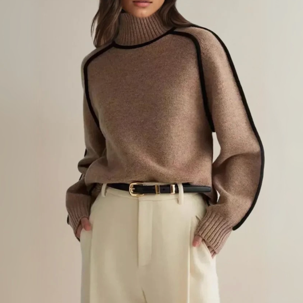 Alice | Eleganter Rollkragenpullover mit modernen Kontrastdetails