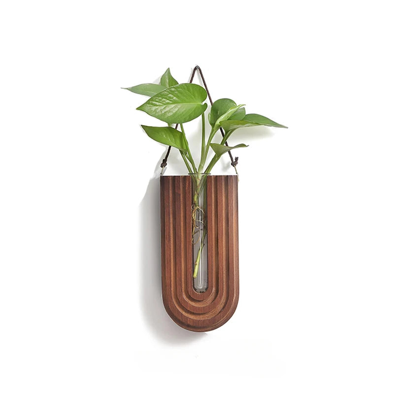 Simple Wooden Flower Vase Wall Mounted Hanging Flower Pots Hydroponic Plant Container Rack Living Room Home Garden Decor Crafts