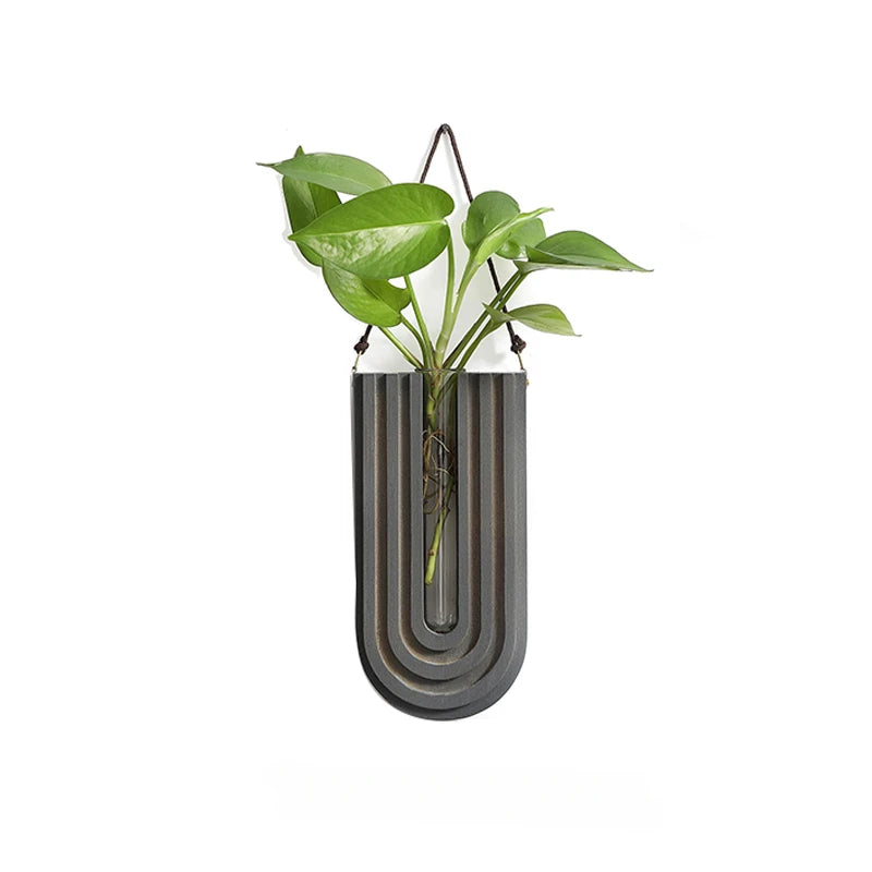 Simple Wooden Flower Vase Wall Mounted Hanging Flower Pots Hydroponic Plant Container Rack Living Room Home Garden Decor Crafts
